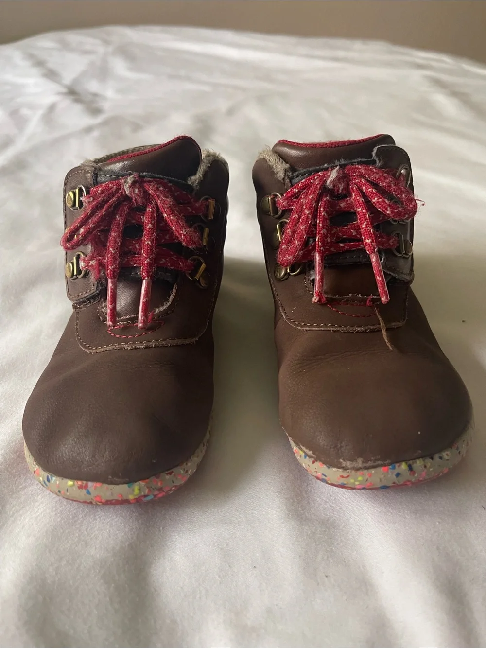 Merrell Brown Leather Kids Boots with Red Laces